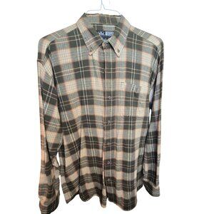 Canyon Guide Outfitters Mens Green & Beige Plaid Button-Up Flannel Shirt Size L